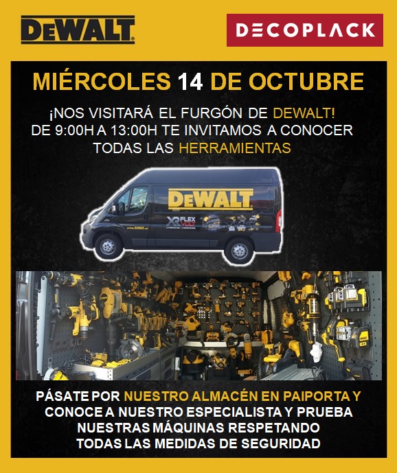 Pásate port nuestro almacén de Paiporta y conoce y prueba nuestras máquinas Dewalt.