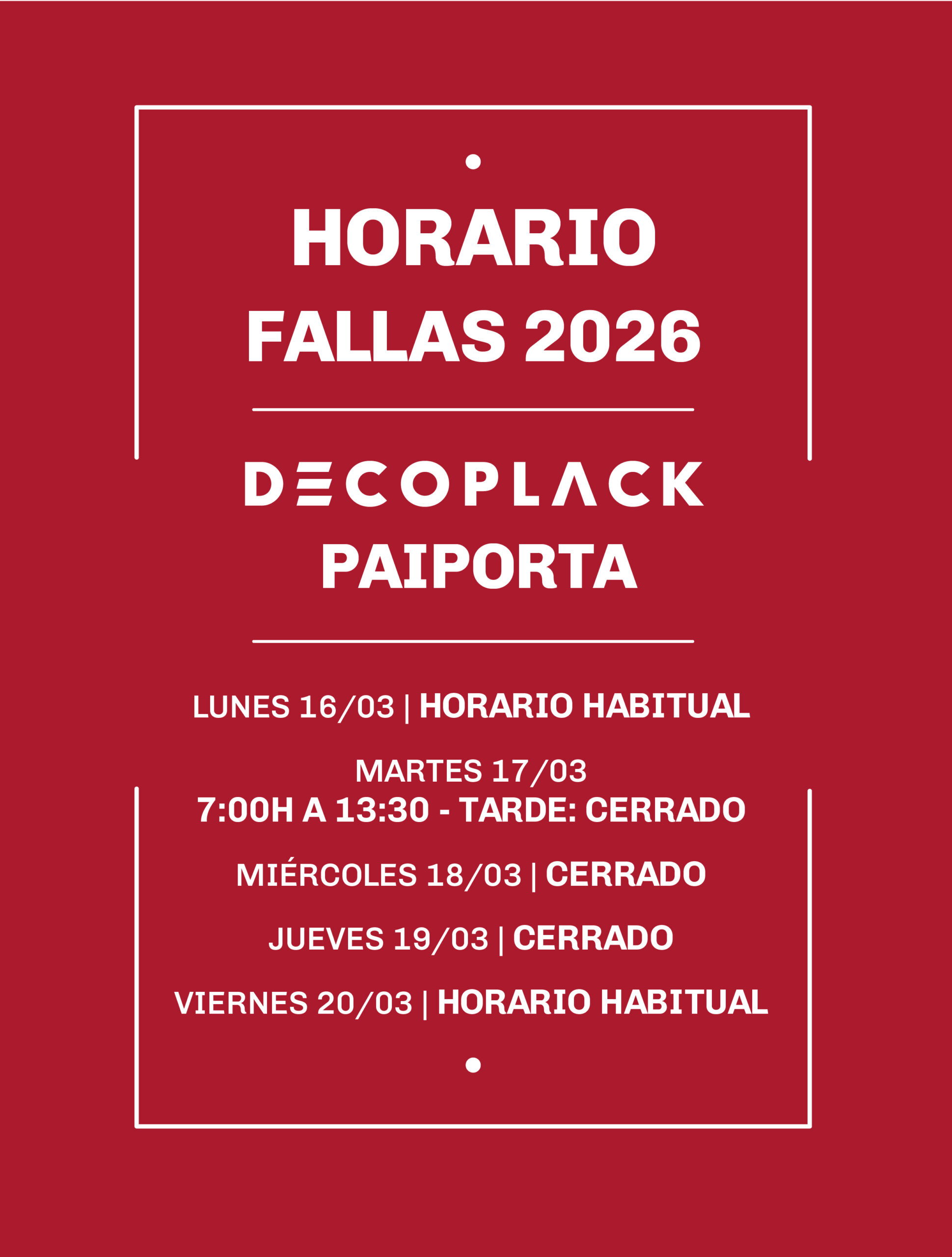 Horario Fallas - Decoplack