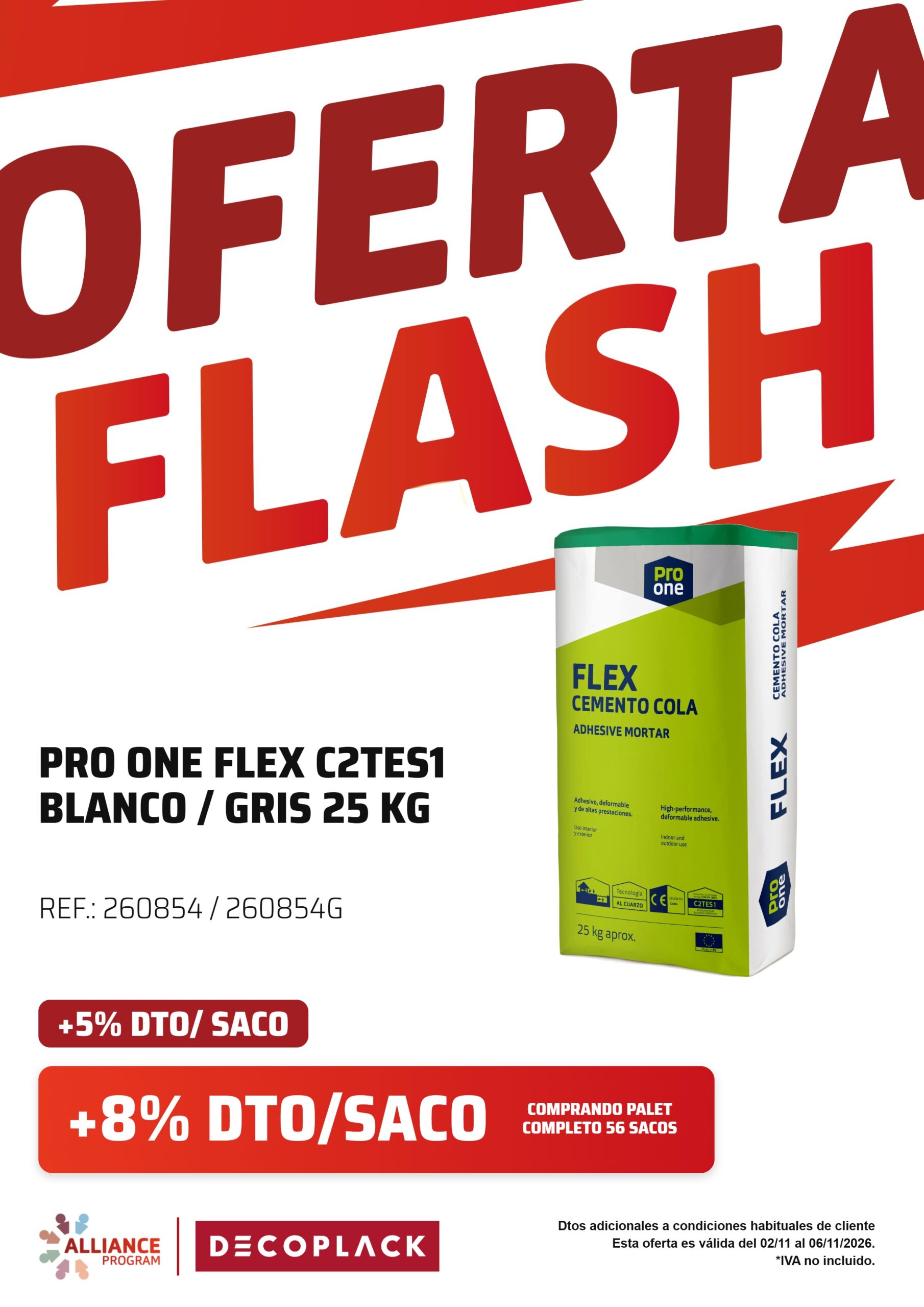 Oferta Pro One Flex Blanco / Gris · Saco 25 kg